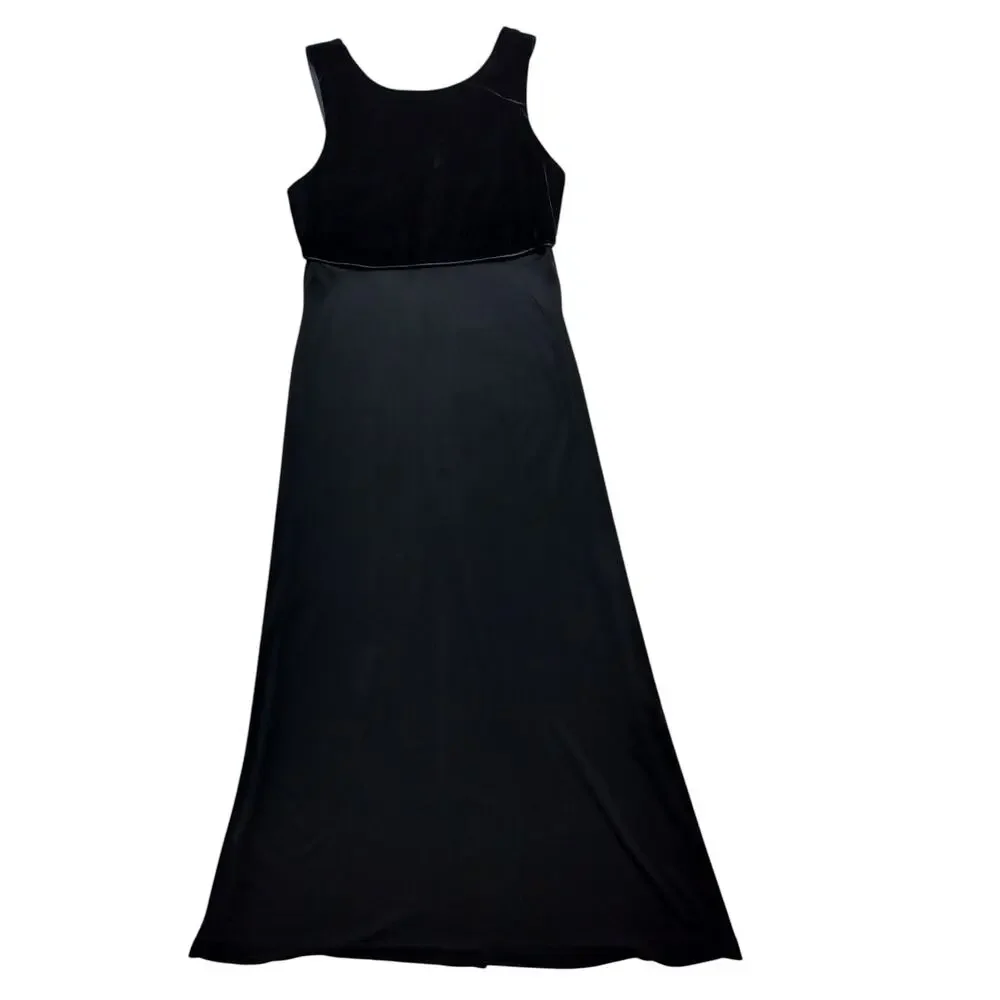 Donna Ricco Women's Vintage Black Velvet Top Maxi Dress Sleeveless size 6